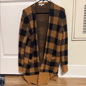 Madewell Camel Plaid Open Front Cardigan